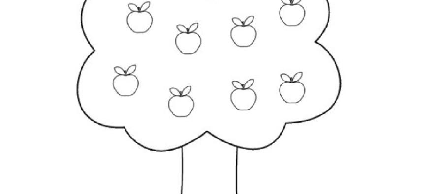 Coloriage d'un pommier au printemps avec des pommes