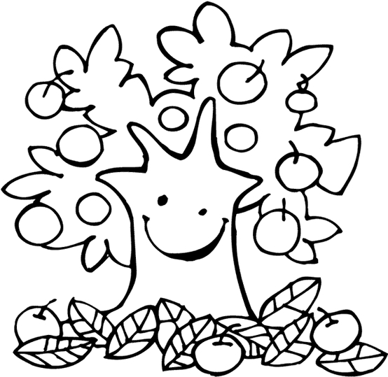 Coloriage d'un pommier en fleur dans un paysage naturel