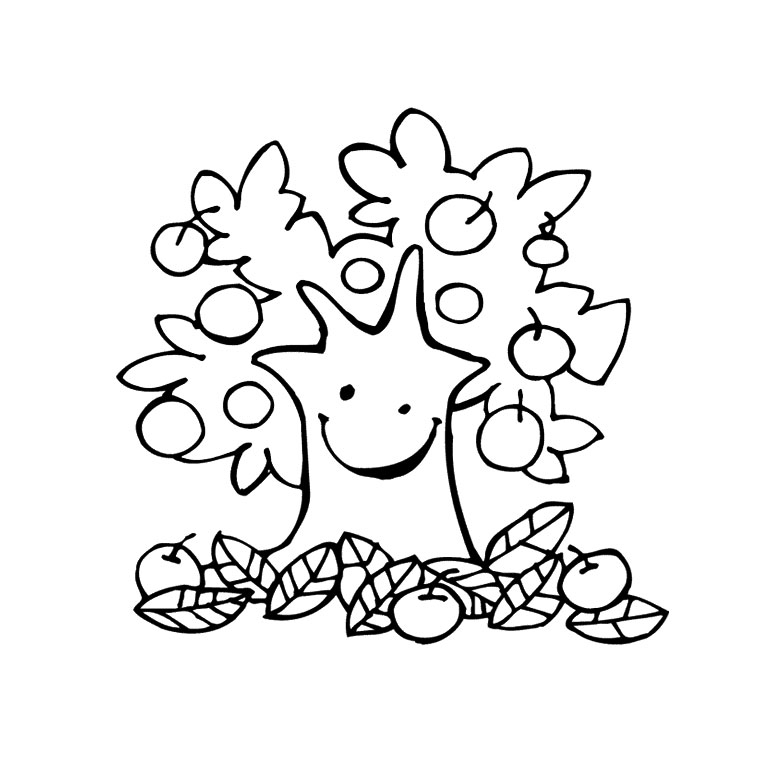 Coloriage d'un pommier en fleurs dans un jardin