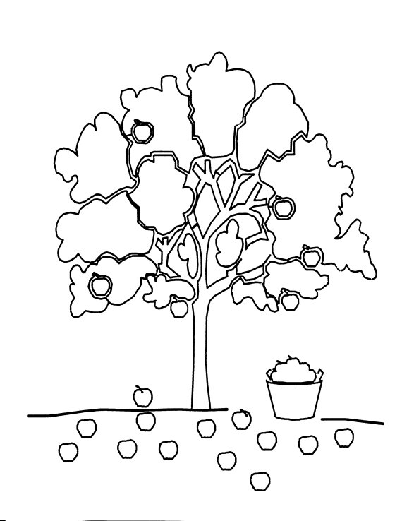 Coloriage d'un pommier sous un ciel dégagé