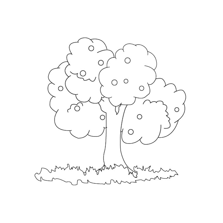 Coloriage d'un pommier en pleine floraison sous un ciel dégagé