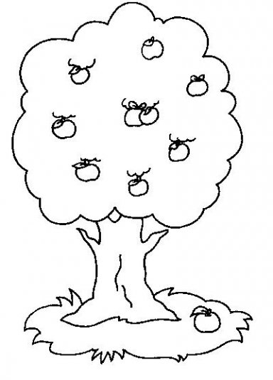 Coloriage d'un pommier dans un jardin ensoleillé