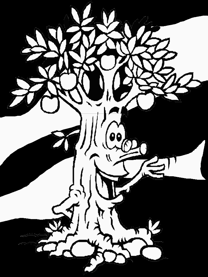 Coloriage d'un pommier en pleine floraison dans un jardin