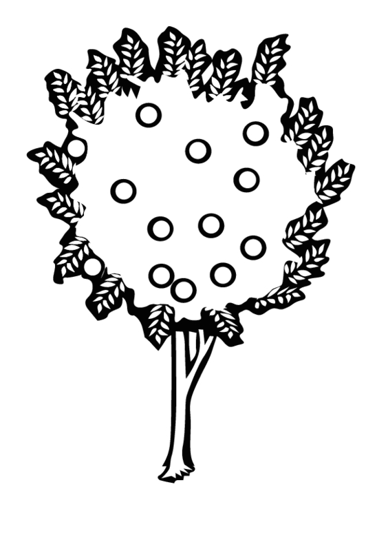 Coloriage d'un pommier en fleurs dans un jardin paisible