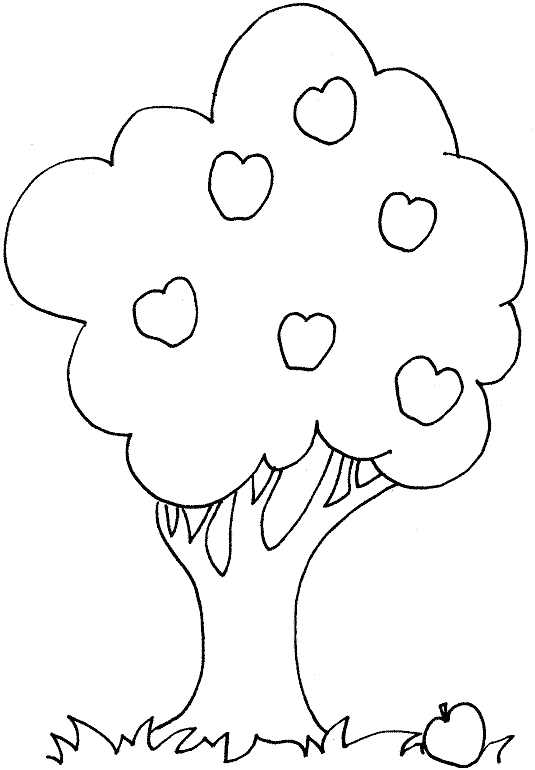 Coloriage d'un pommier avec un décor naturel