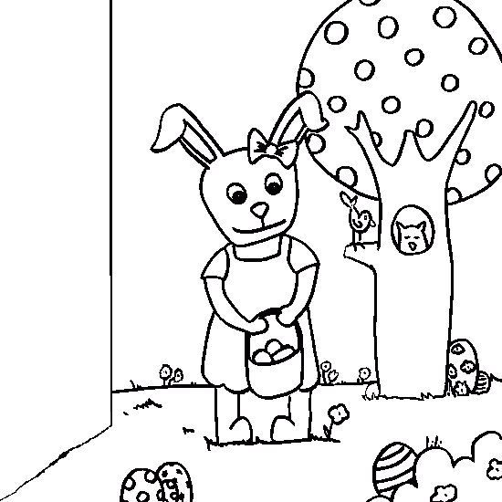 Coloriage d'un pommier avec des pommes suspendues sur fond de ciel