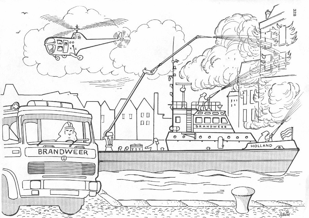 Un pompier en action avec son camion dans un décor urbain