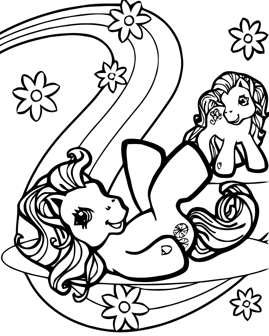 Coloriage d'un poney trottant dans un champ verdoyant