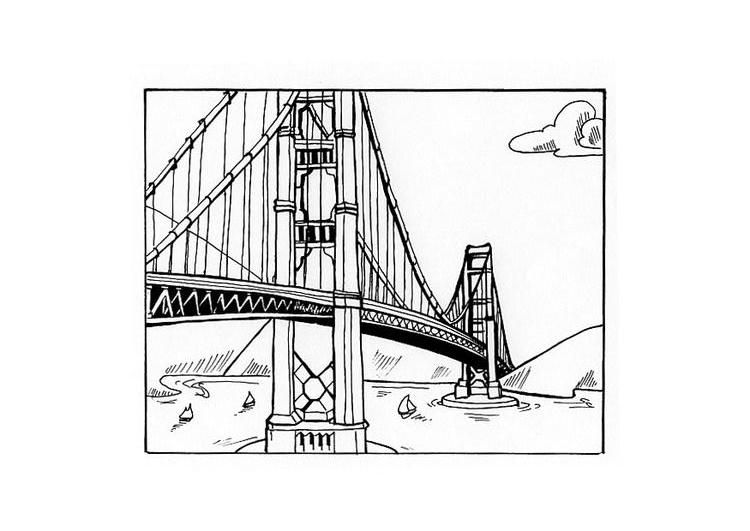 Coloriage d'un pont majestueux au-dessus d'une rivière tranquille