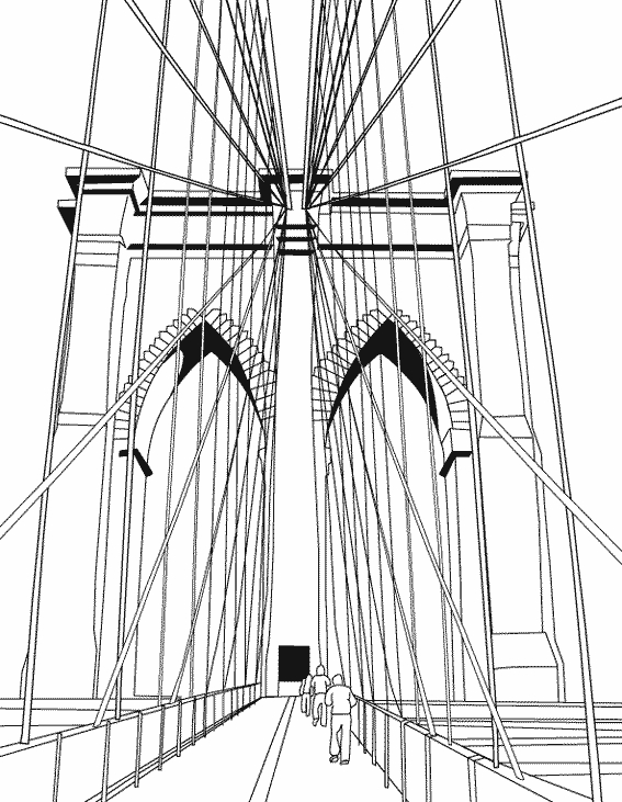 Coloriage d'un pont majestueux surplombant une rivière tranquille