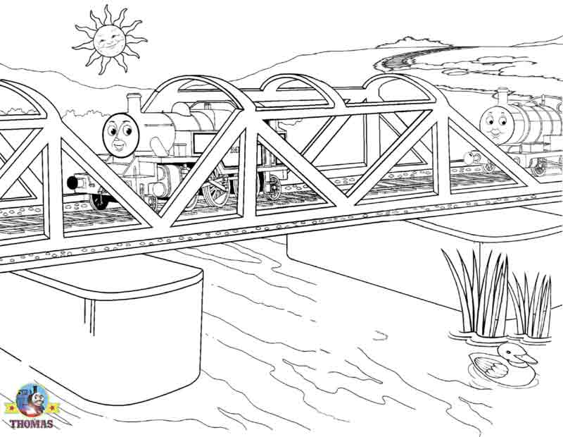 Coloriage d'un pont suspendu au-dessus d'une rivière entourée d'arbres