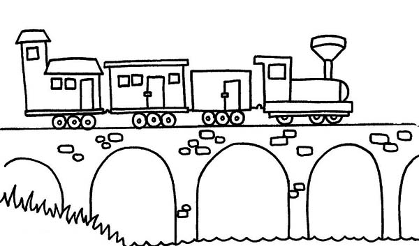 Coloriage d'un pont surplombant un paysage naturel