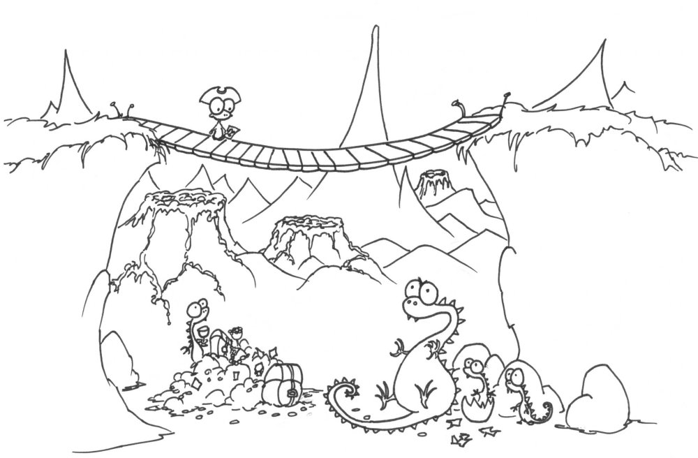 Coloriage d'un pont surplombant une rivière avec des arbres environnants