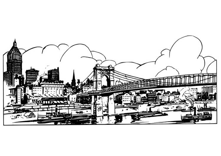 Coloriage d'un pont majestueux au-dessus d'une rivière