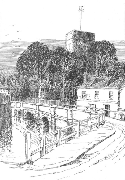 Coloriage d'un pont majestueux sur un paysage naturel