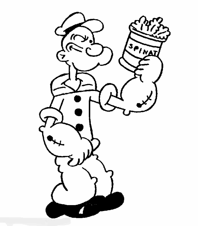 Popeye se prépare à manger des épinards dans un décor maritime