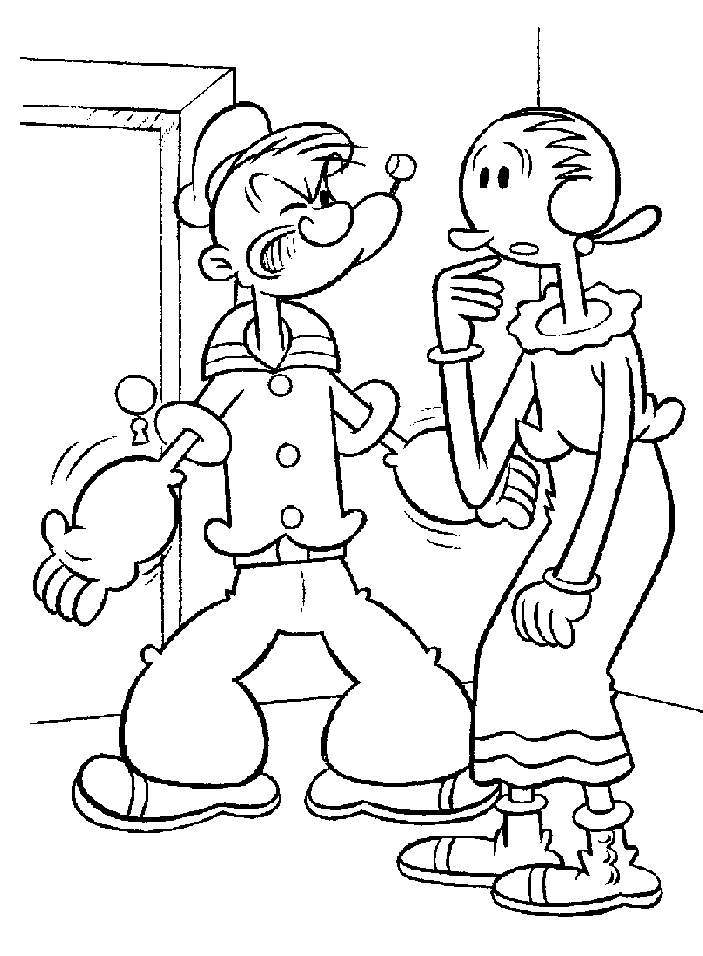 Popeye en train de déguster une conserve d'épinards sur un fond maritime