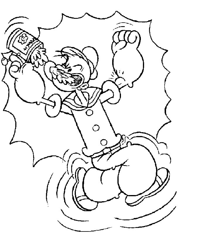 Popeye levant un poing déterminé sous un ciel nuageux