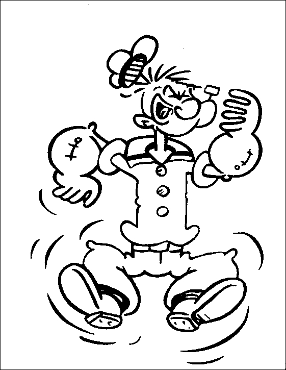 Popeye en pleine action avec des épinards dans les mains