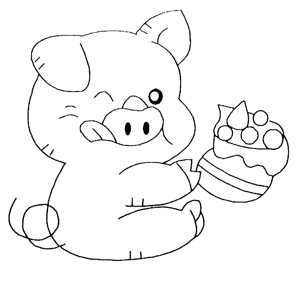 Coloriage d'un porc joyeux dans un décor champêtre