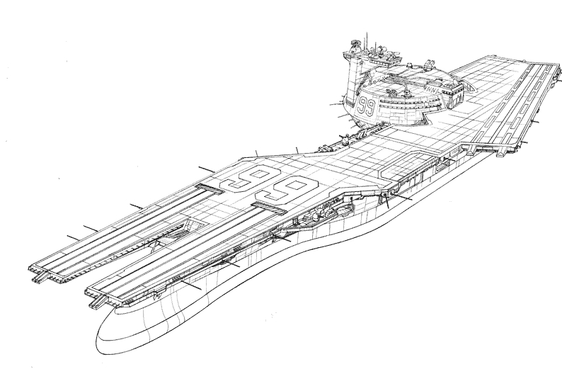 Coloriage d'un porte-avions en pleine mer avec avions de chasse