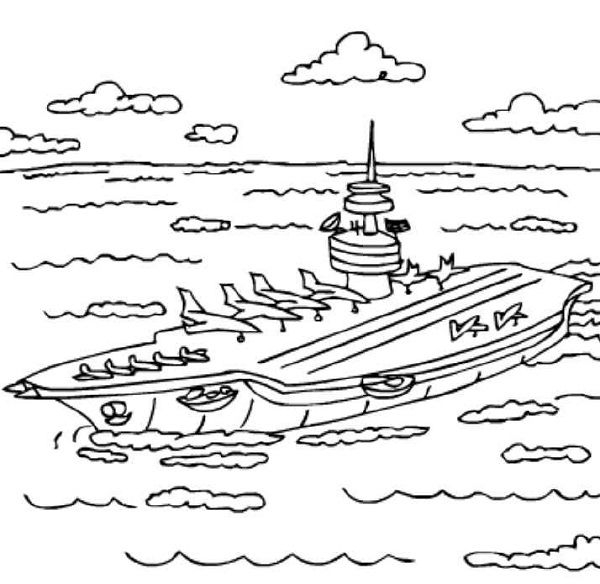 Coloriage d'un porte-avions naviguant sur l'eau Coloriage d'un porte-avions naviguant sur l'eau