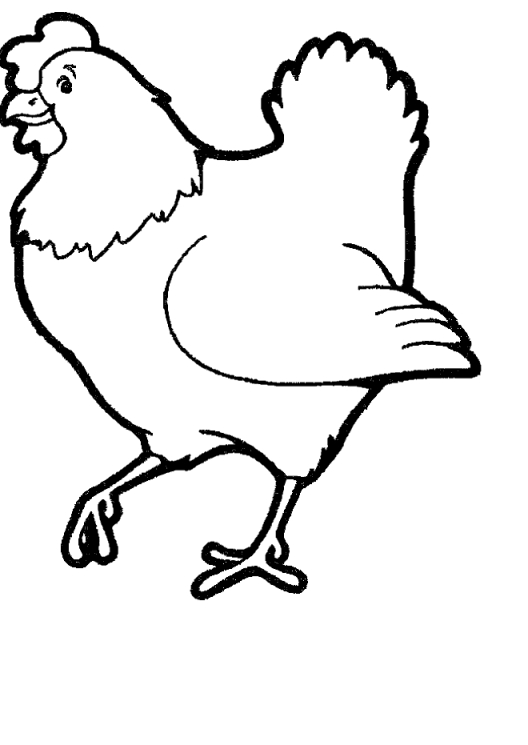 Coloriage d'une poule sur un fond de prairie