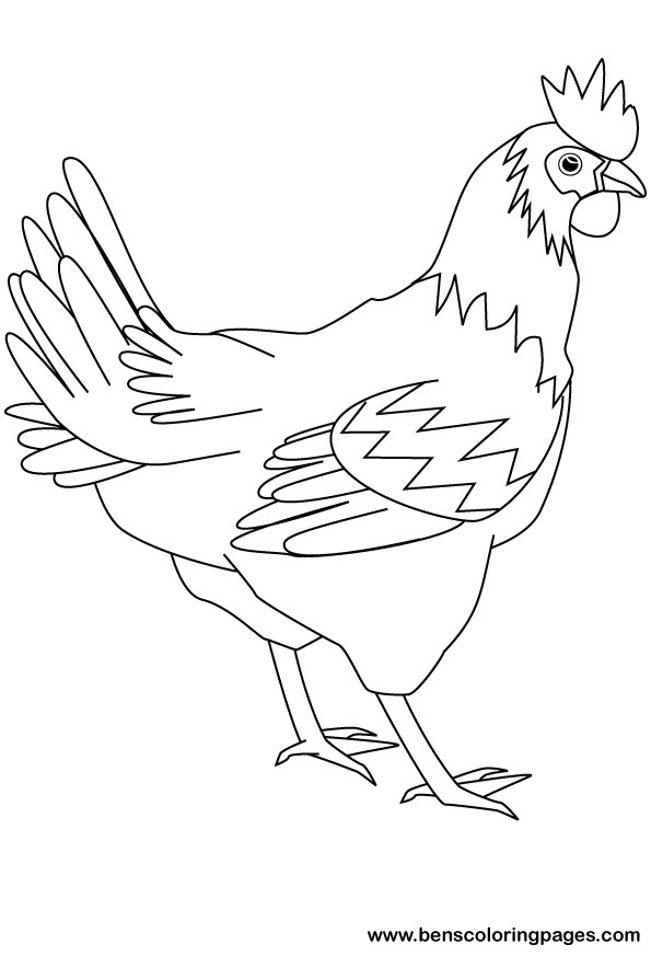Coloriage d'une poule dans un environnement champêtre