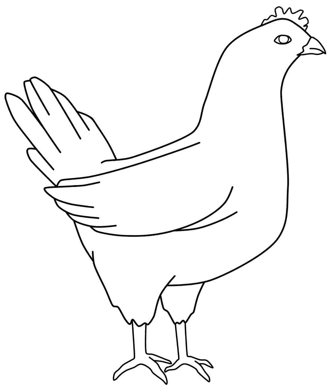 Coloriage d'une poule se promenant dans un décor champêtre