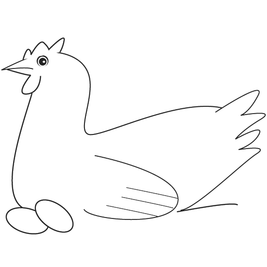 Un coloriage de poule dans un paysage champêtre