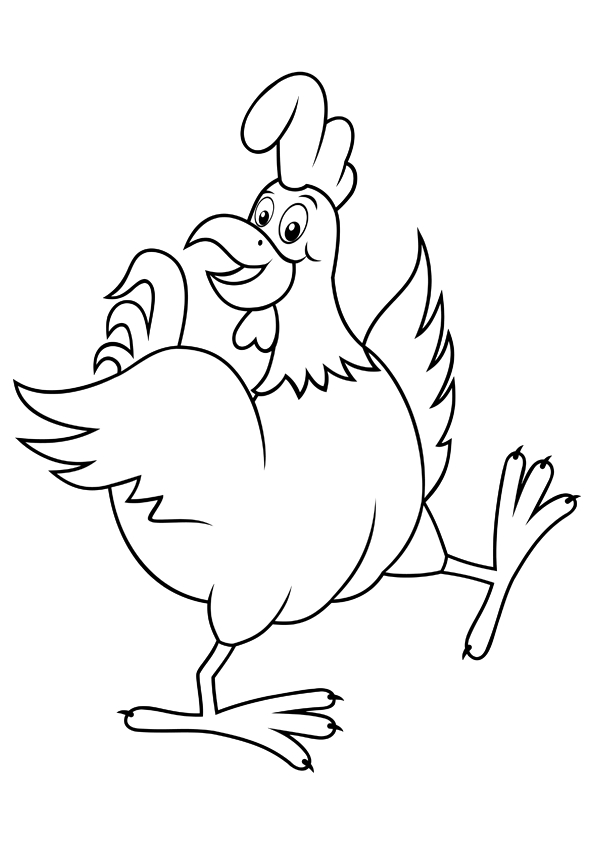 Un coloriage de poule au plumage soyeux dans un décor pastoral