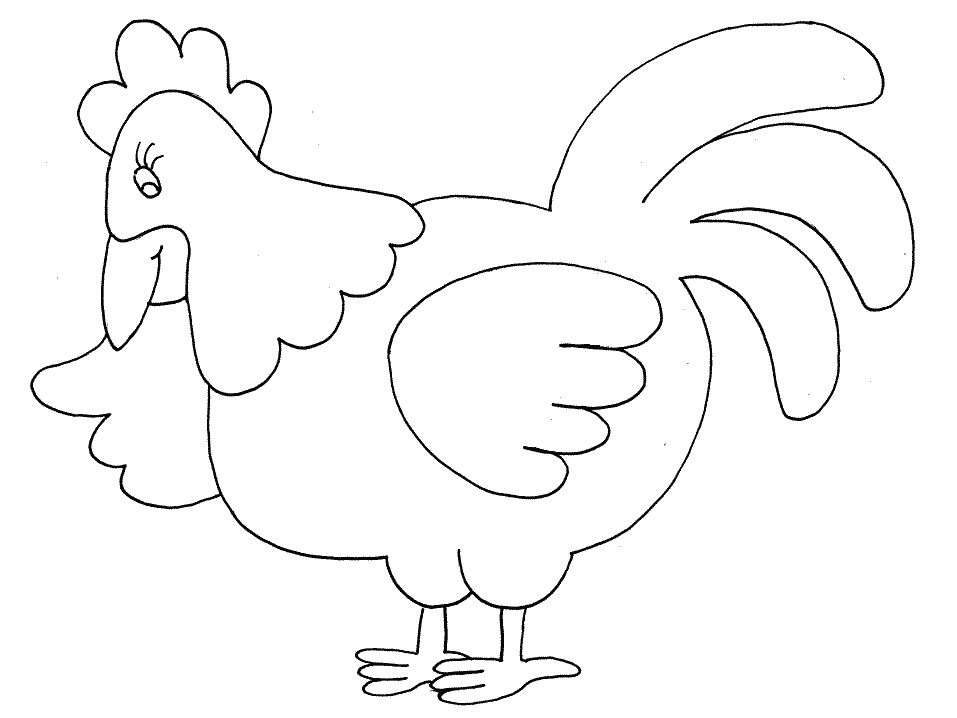 Coloriage d'une poule dans un champ verdoyant