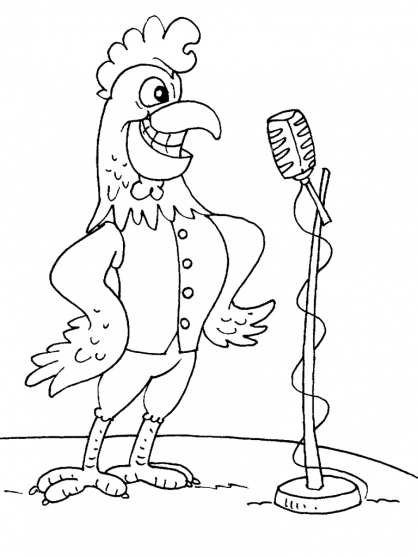 Coloriage d'une poule dans un décor de jardin