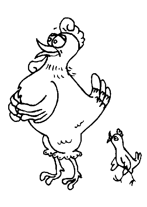 Coloriage d'une poule dans un décor rural