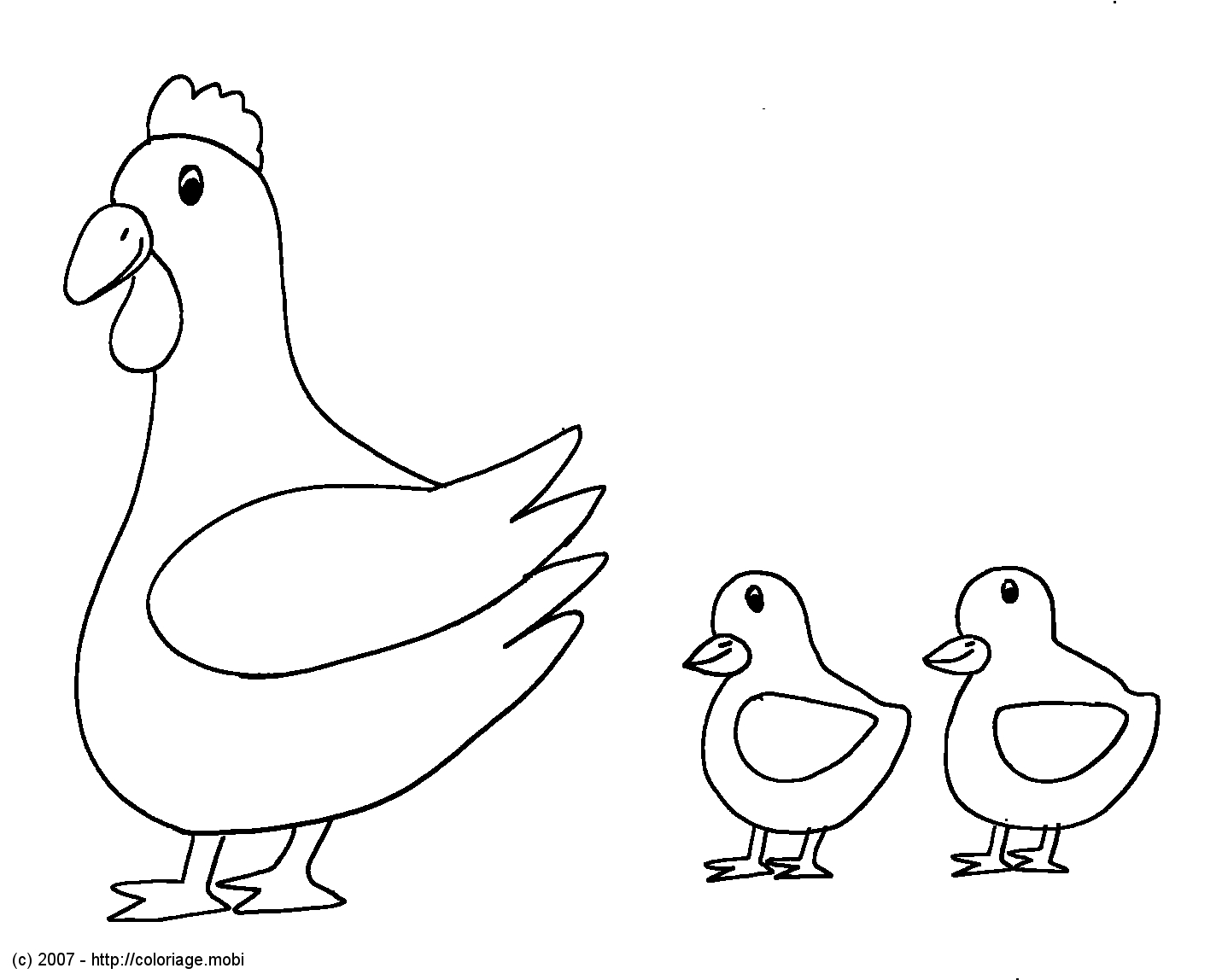 Coloriage d'une poule se promenant dans un jardin champêtre