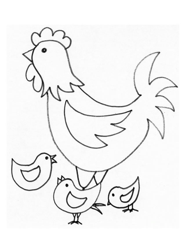 Coloriage d'une poule dans un cadre naturel