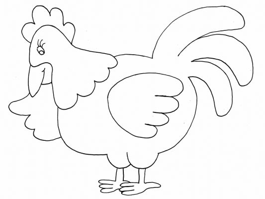 Coloriage d'une poule dans un champ verdoyant