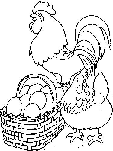 Coloriage d'une poule se reposant dans un jardin