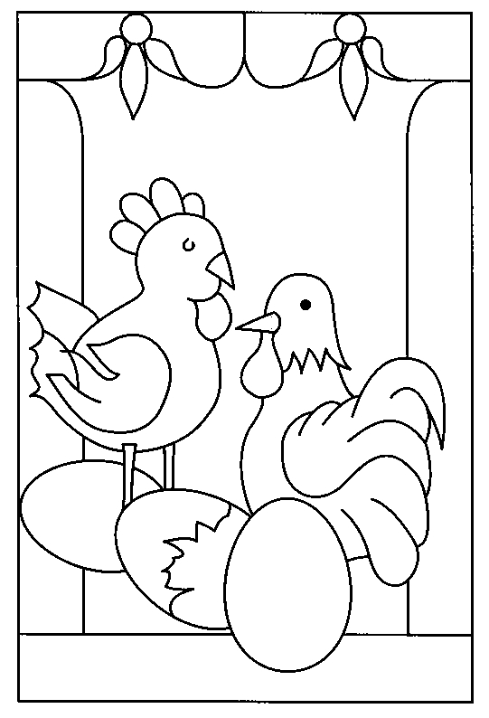 Un coloriage de poule dans un cadre rural simple