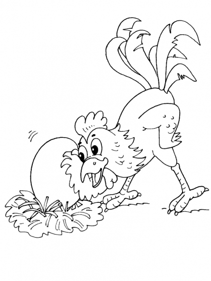 Coloriage d'une poule se tenant fièrement sur un sol de jardin