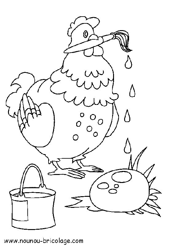 Coloriage d'une poule dans un environnement naturel