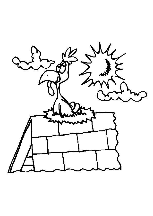 Coloriage d'une poule sur un fond de jardin