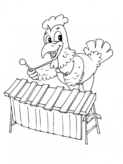 Coloriage d'une poule dans un cadre naturel