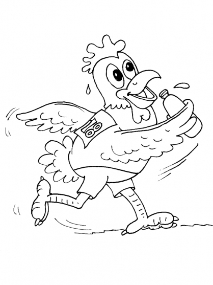 Coloriage d'une poule dans un décor rural paisible