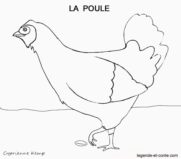 Coloriage d'une poule dans un environnement naturel