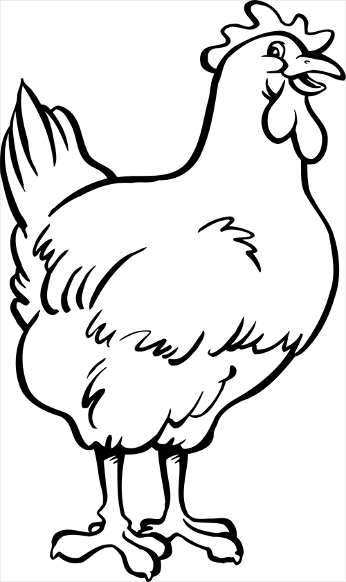 Coloriage d'un poulet dans un environnement naturel