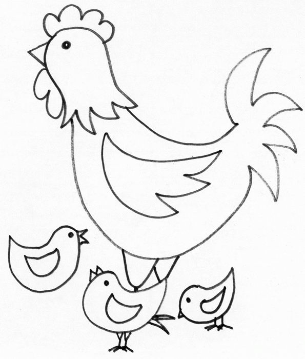Coloriage d'un poulet joyeux dans un décor champêtre