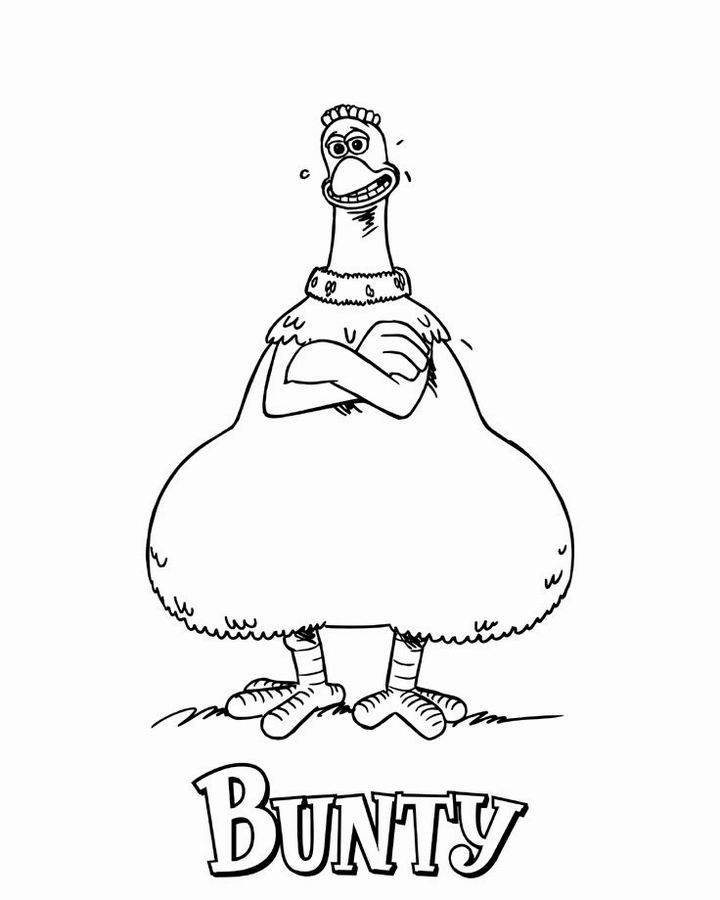 Coloriage d'un poulet dans un paysage de campagne