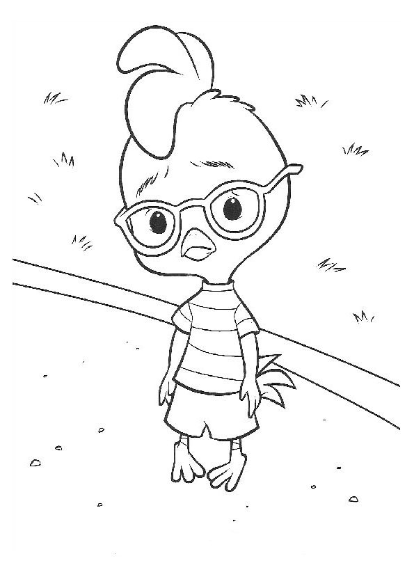 Coloriage d'un poulet dans un cadre rural