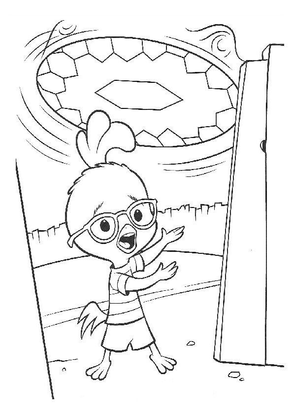 Coloriage d'un poulet joyeux dans un cadre rural